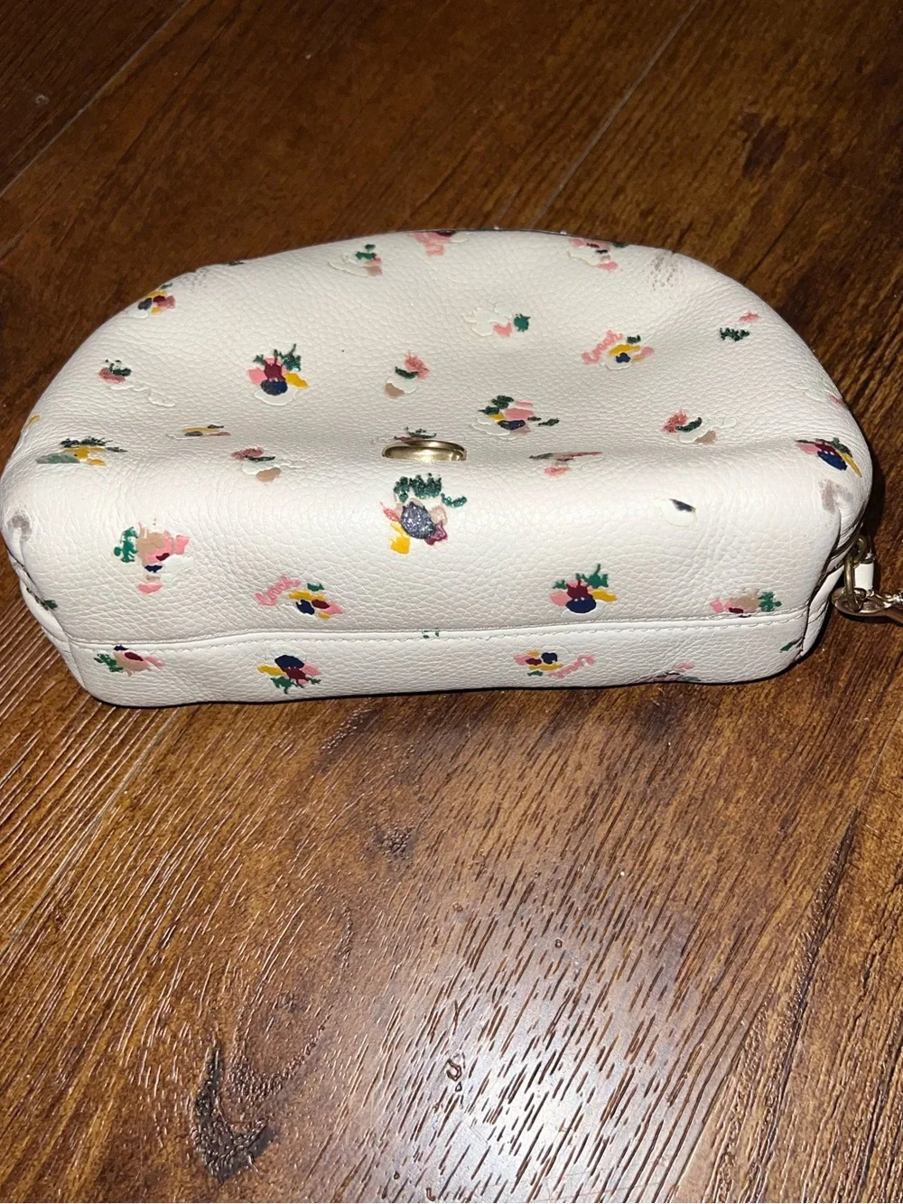 Coach Julienne Cosmetic Zippered Leather Case Paint Dab Floral Print - Picture 4 of 11